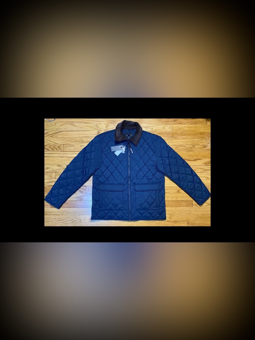 MAGASCHONI Quilted navy puffer Jacket BROWN Corduroy Collar men’s sz L NEW!